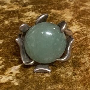 Taxco Ring Sterling Silver and Aventurine Size 8 Makers Mark TM-12 Mexico